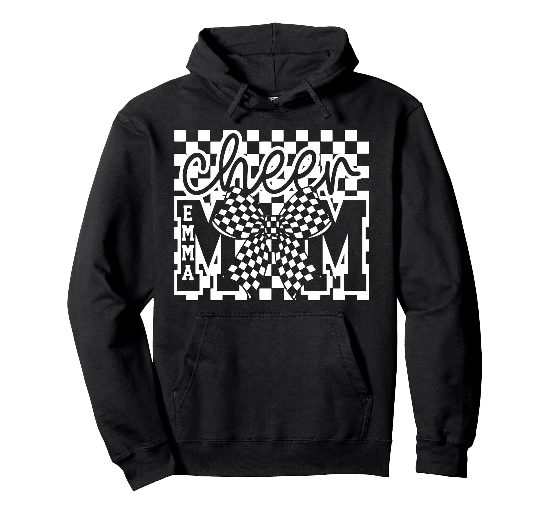 Checkered Coquette Cheer Mom Bow Hoodie - Minimalist Print Men Women - T-Shirt, Sweatshirt, Hoodie