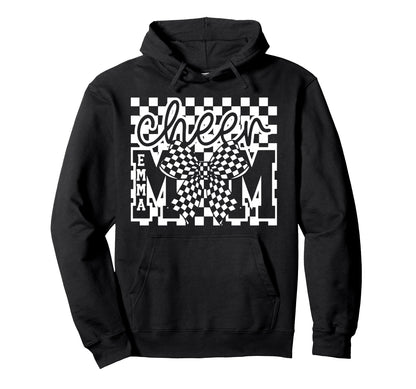 Checkered Coquette Cheer Mom Bow Hoodie - Minimalist Print Men Women - T-Shirt, Sweatshirt, Hoodie