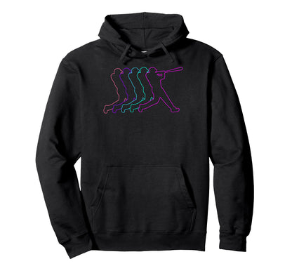Colorful Outline Baseball Player Coach Fan Hoodie - Unique Graphic Unisex - T-Shirt, Sweatshirt, Hoodie
