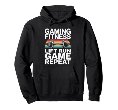 Gaming Fitness Lift Run Game Walk Repeat Hoodie - Custom Art Print Unisex - T-Shirt, Sweatshirt, Hoodie