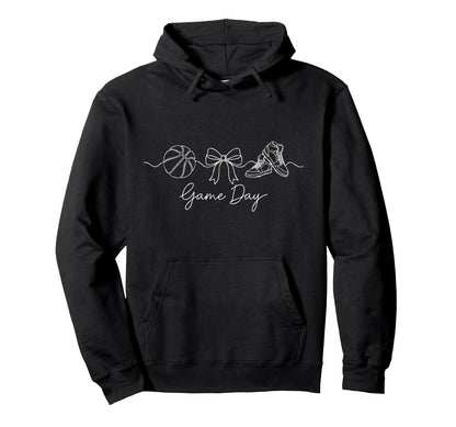Game Day Basketball Mom Ball Bow Sports Hoodie - Trendy Graphic for Adults - T-Shirt, Sweatshirt, Hoodie