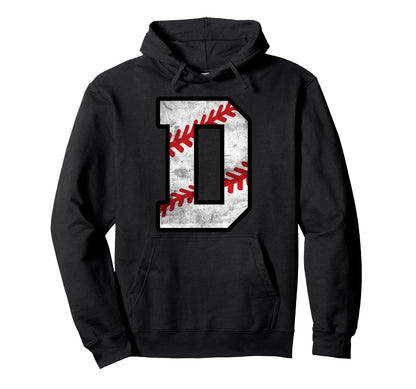 Distressed Baseball Letter D Hoodie - Aesthetic Graphic for Adults - T-Shirt, Sweatshirt, Hoodie