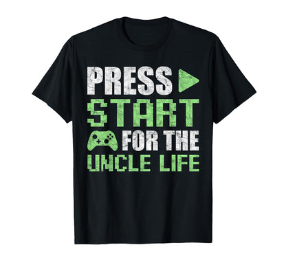 Gamer Uncle Fathers Day Press Start T-Shirt - Minimalist Print for Adults - T-Shirt, Sweatshirt, Hoodie