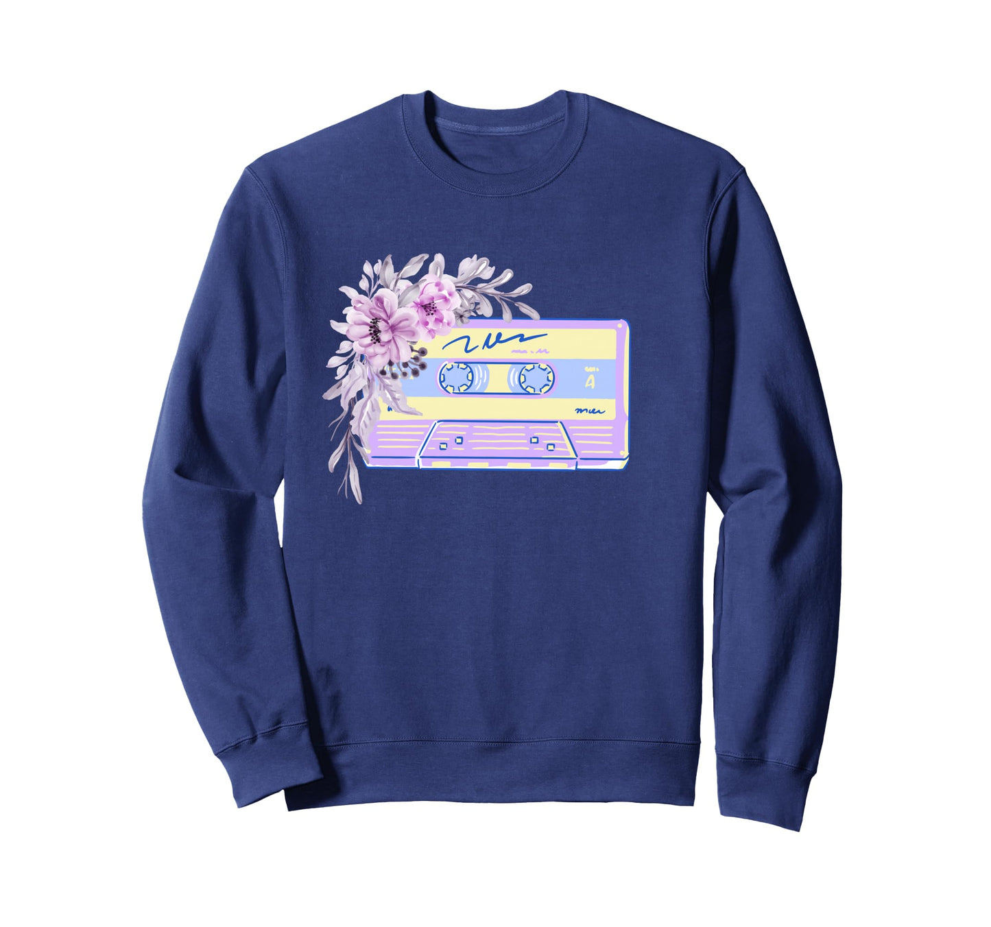 Pastel Floral Flower Cassette Sweatshirt - Casual Everyday Wear for Adults - T-Shirt, Sweatshirt, Hoodie