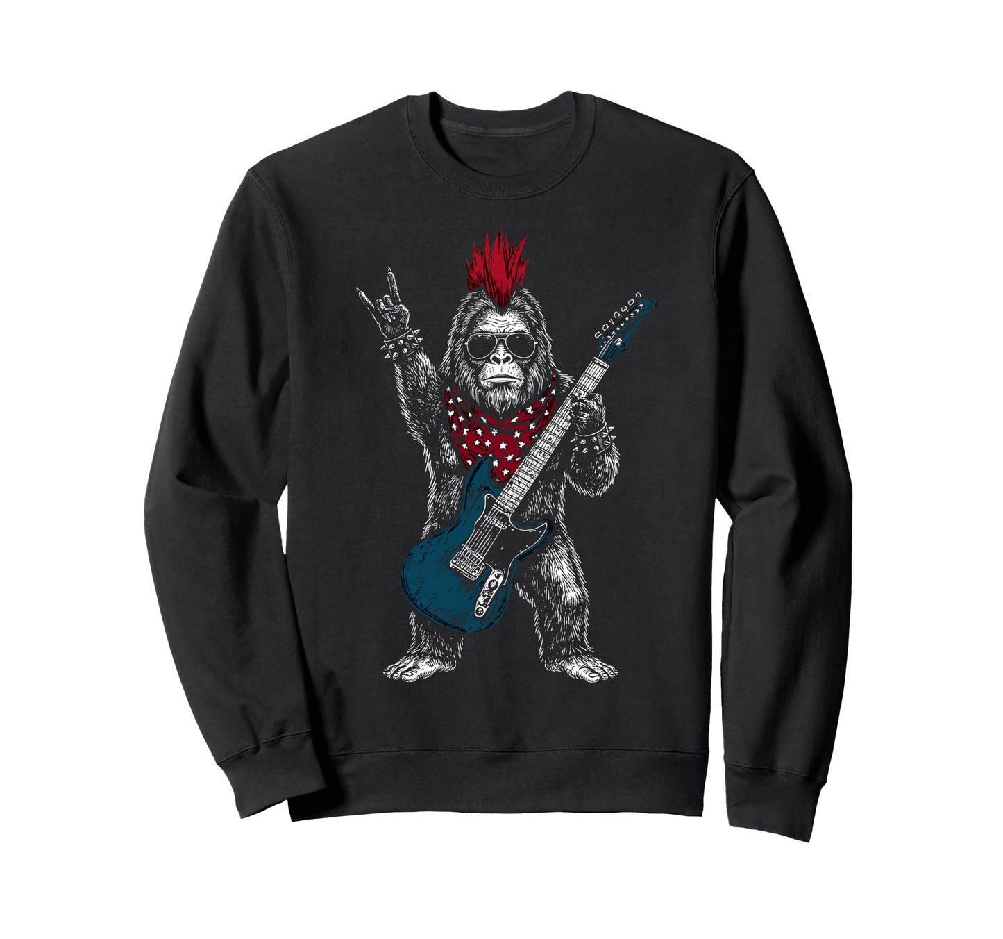 Funny Bigfoot Playing Guitar Usa Sweatshirt - Fun Novelty Design Men Women - T-Shirt, Sweatshirt, Hoodie