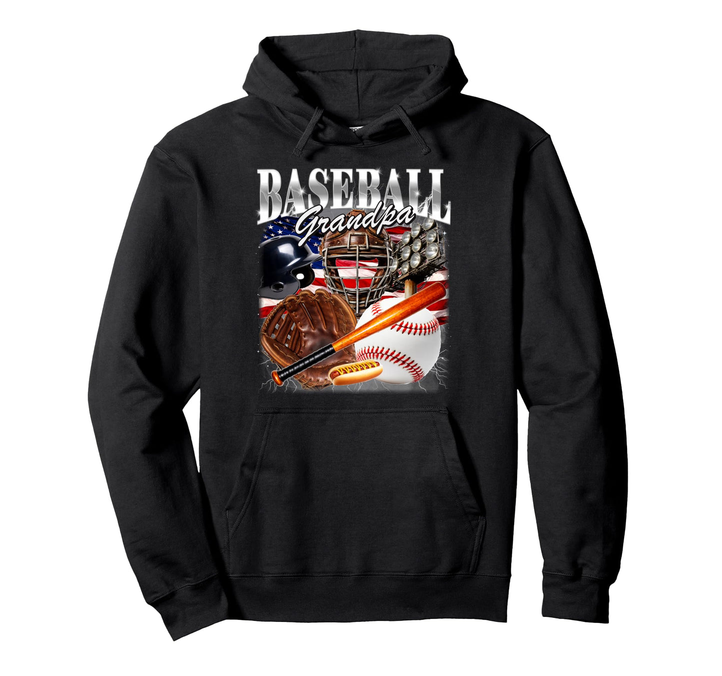 Baseball Grandpa Usa Flag 90S Pop Hoodie - Fun Novelty Design for Adults - T-Shirt, Sweatshirt, Hoodie