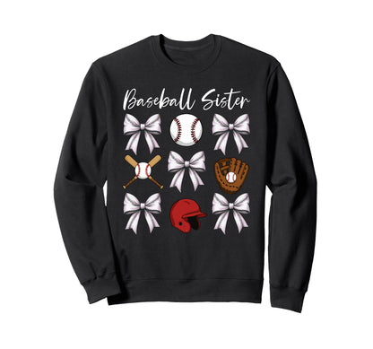 Baseball Sister Coquette Bow Cheer Sweatshirt - Unique Graphic for Adults - T-Shirt, Sweatshirt, Hoodie