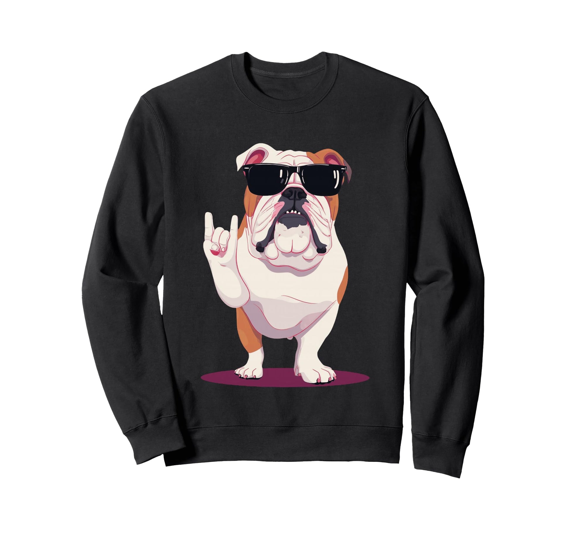 English Bulldog Rock Hand Sign Punk Sweatshirt - Graphic Print Men Women - T-Shirt, Sweatshirt, Hoodie