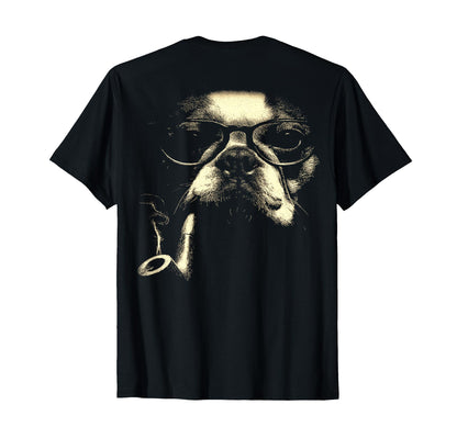 French Bulldog Glasses Smoking Pipe T-Shirt - Minimalist Print for Adults - T-Shirt, Sweatshirt, Hoodie