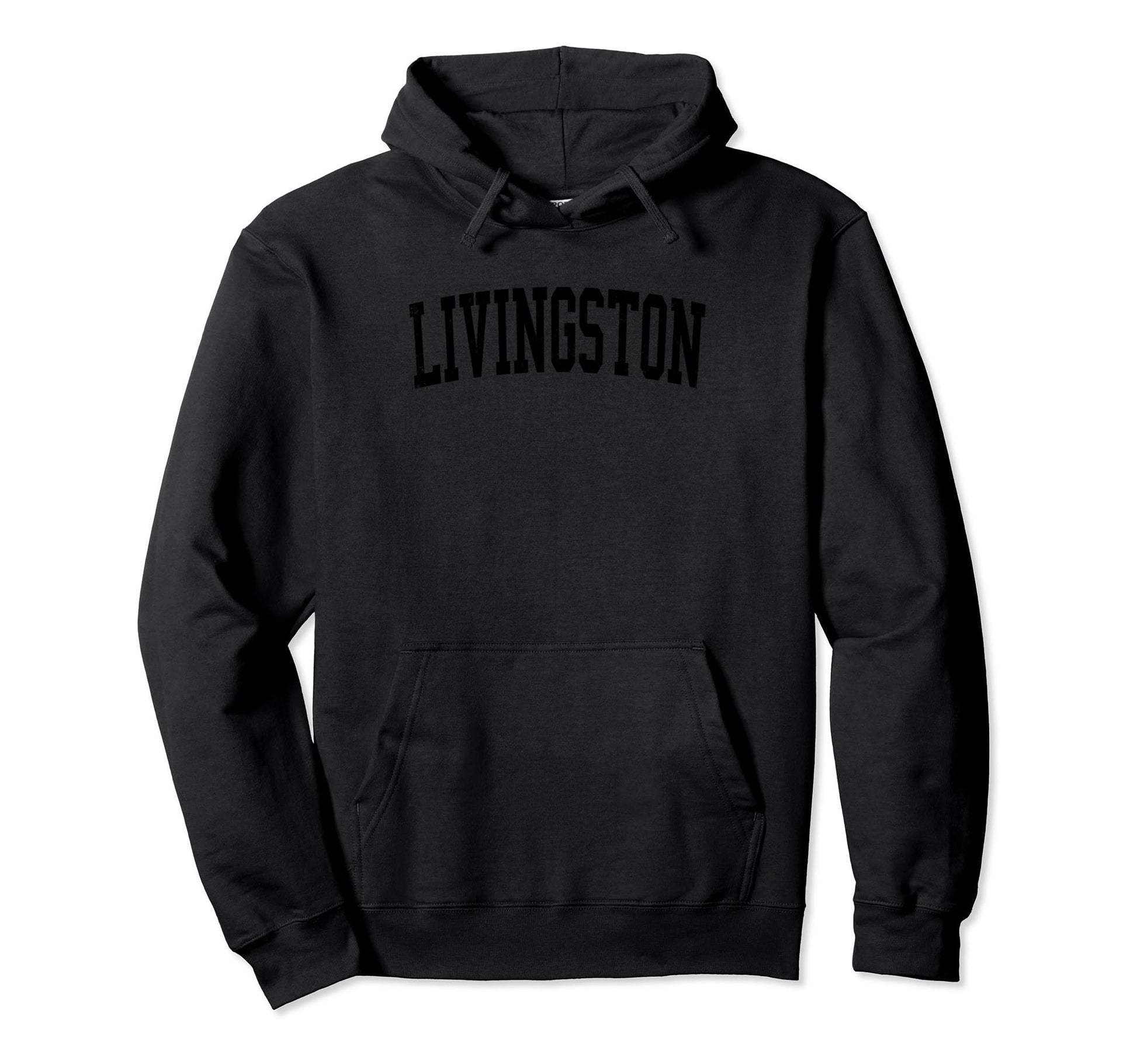 Livingston Mt Distressed Black Varsity Hoodie - Trendy Graphic for Adults - T-Shirt, Sweatshirt, Hoodie