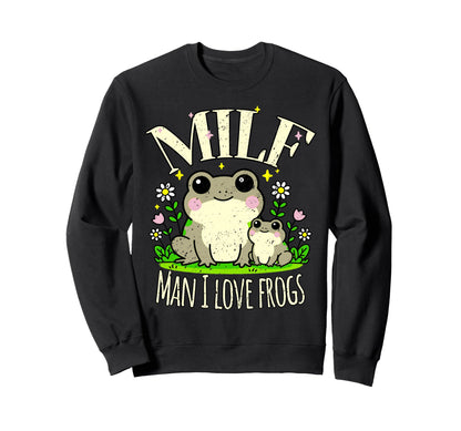 Funny Milf I Love Frogs Distressed Sweatshirt - Custom Art Print Unisex - T-Shirt, Sweatshirt, Hoodie