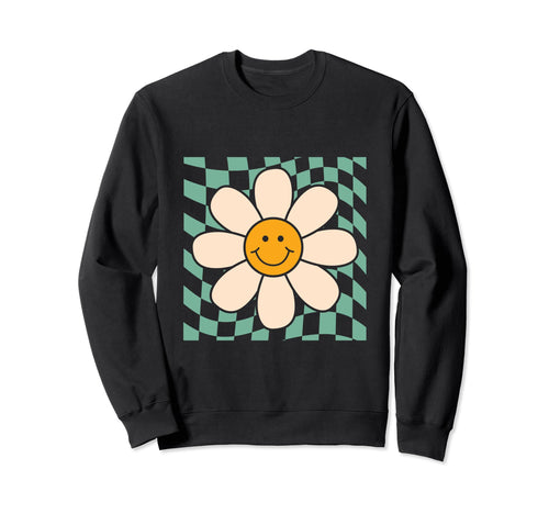 Smiling Daisy Flower Checkered Sweatshirt - Unique Graphic for Adults - T-Shirt, Sweatshirt, Hoodie