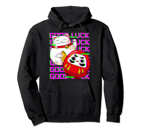 Vaporwave Maneki Neko Lucky Cat Hoodie - Fun Novelty Design Unisex - T-Shirt, Sweatshirt, Hoodie