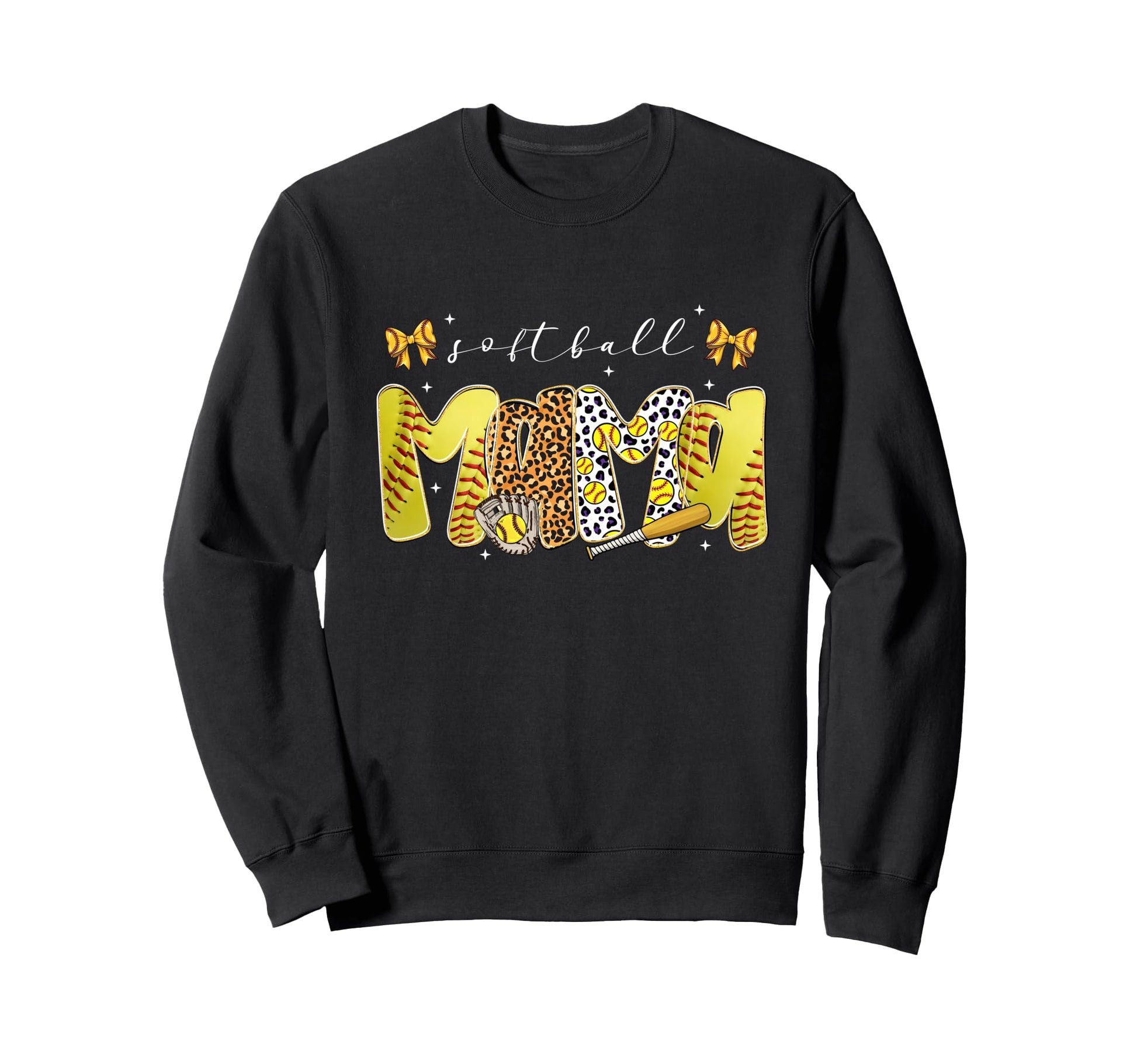 Softball Mama Leopard Coquette Bow Sweatshirt - Novelty Apparel for Adults - T-Shirt, Sweatshirt, Hoodie