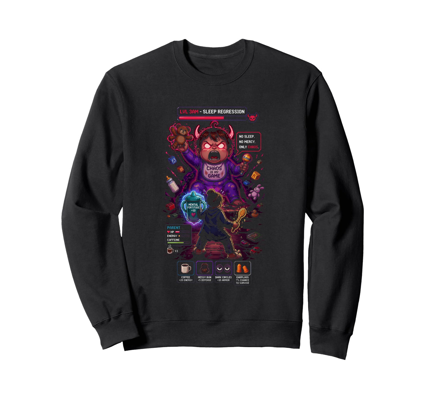 Gamer Parent Sleep Deprivation Sweatshirt - Custom Art Print for Adults - T-Shirt, Sweatshirt, Hoodie
