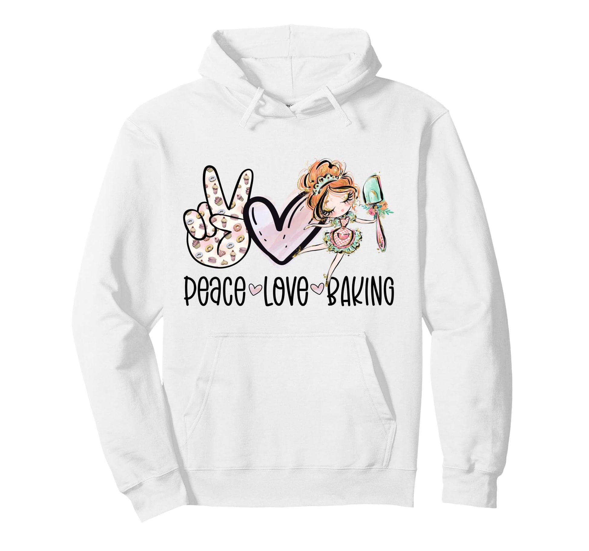 Peace Love Baking Baker Bakery Bake Funny Hoodie - Custom Art Print Unisex - T-Shirt, Sweatshirt, Hoodie