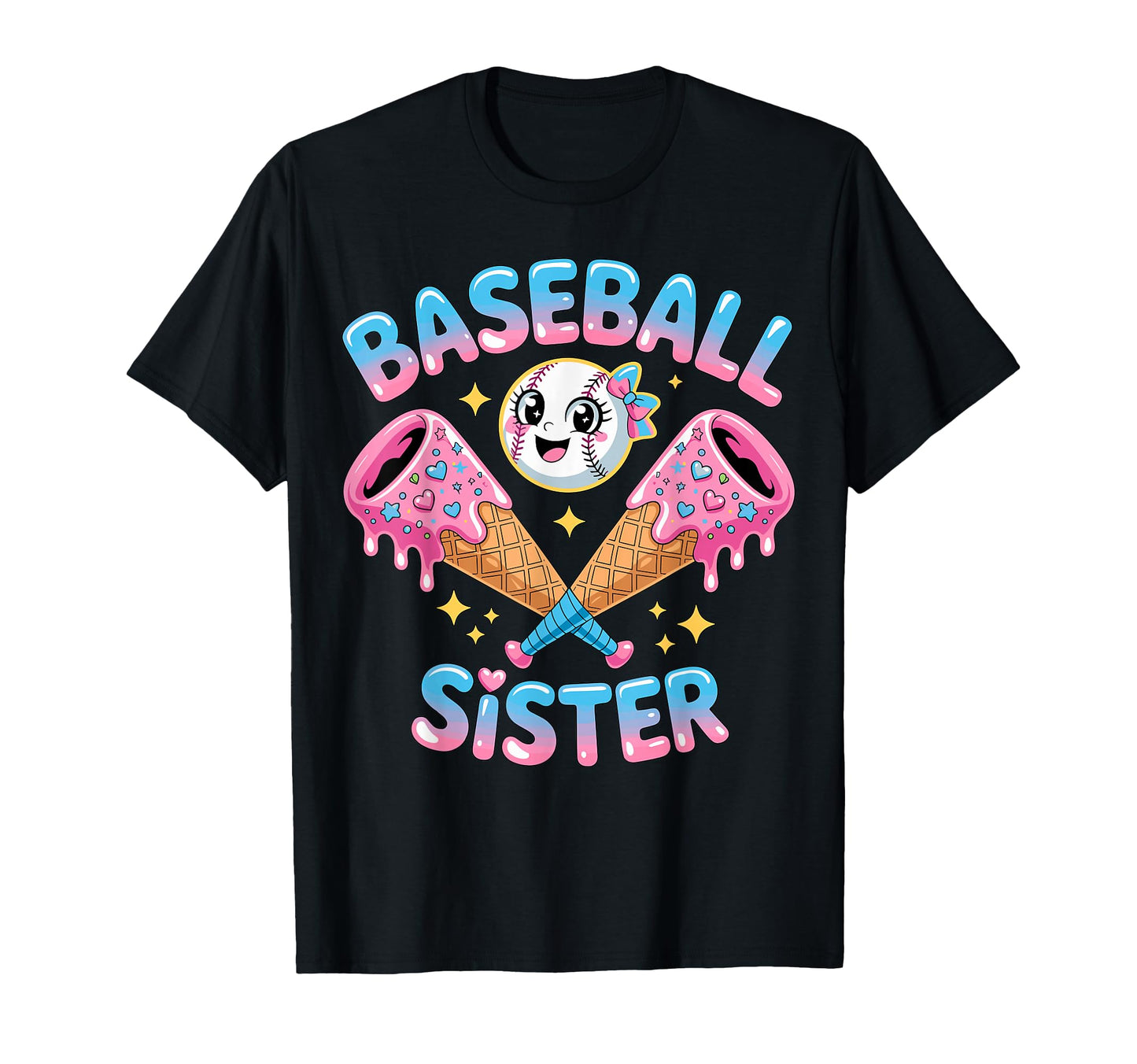 Baseball Sister Dripping Ice Cream Bat T-Shirt - Fun Novelty Design Unisex - T-Shirt, Sweatshirt, Hoodie