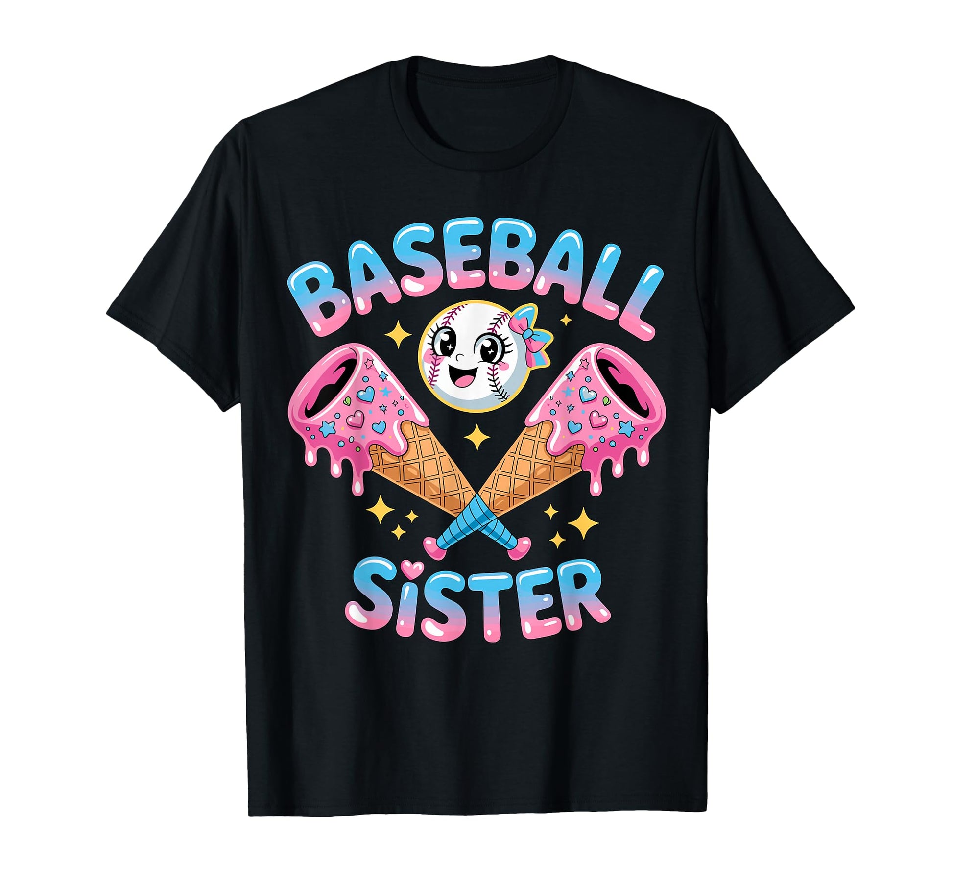 Baseball Sister Dripping Ice Cream Bat T-Shirt - Fun Novelty Design Unisex - T-Shirt, Sweatshirt, Hoodie