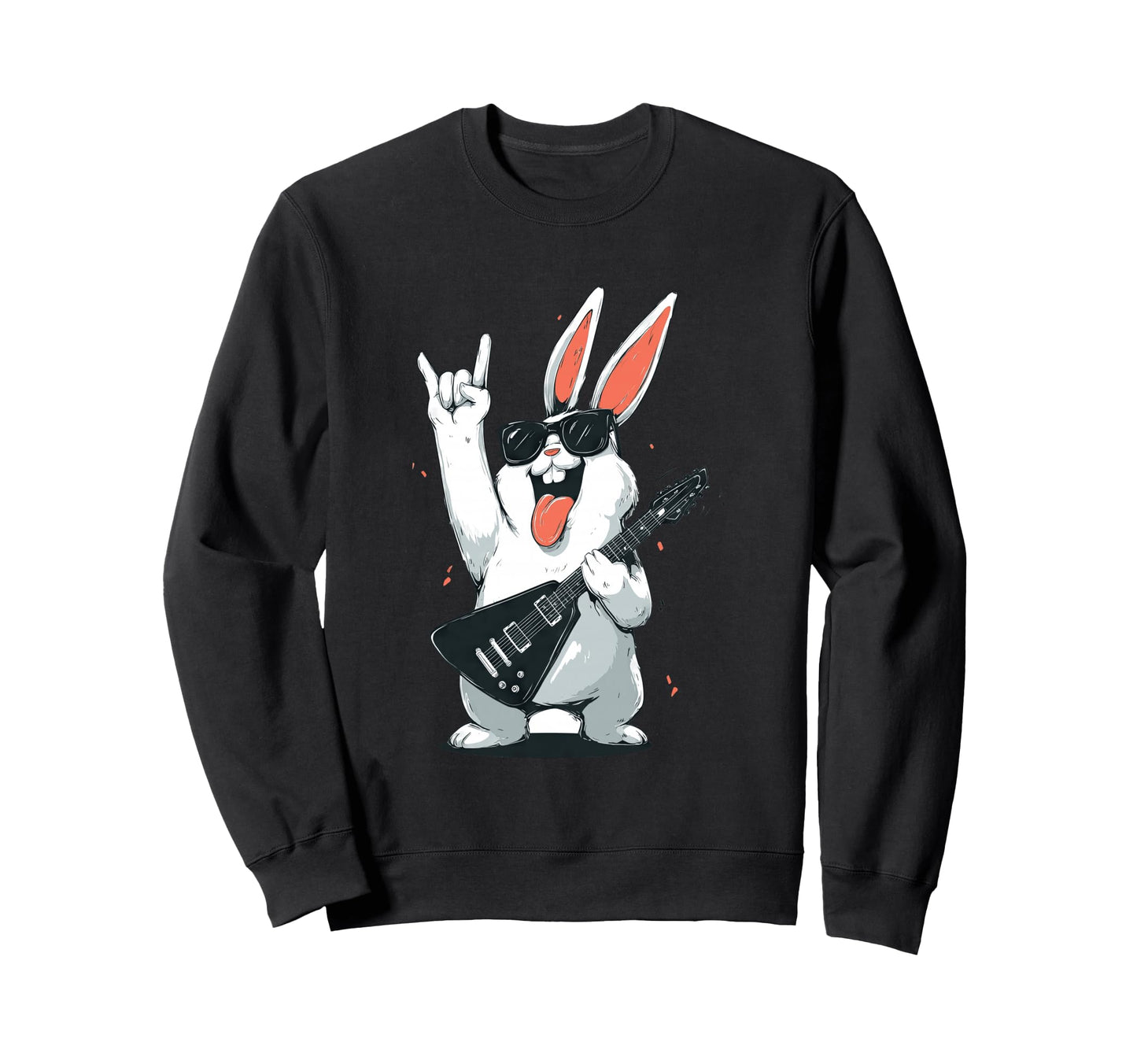 Funny Rock Rabbit Guitar Playing Sweatshirt - Streetwear Style Men Women - T-Shirt, Sweatshirt, Hoodie