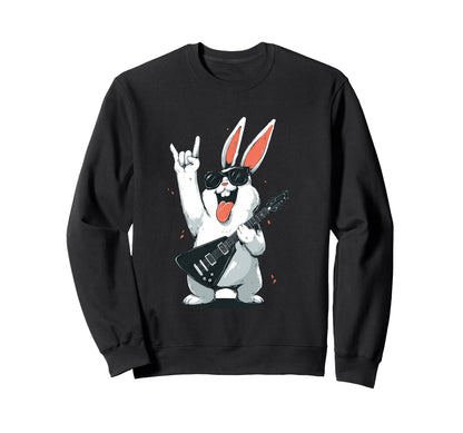 Funny Rock Rabbit Guitar Playing Sweatshirt - Streetwear Style Men Women - T-Shirt, Sweatshirt, Hoodie