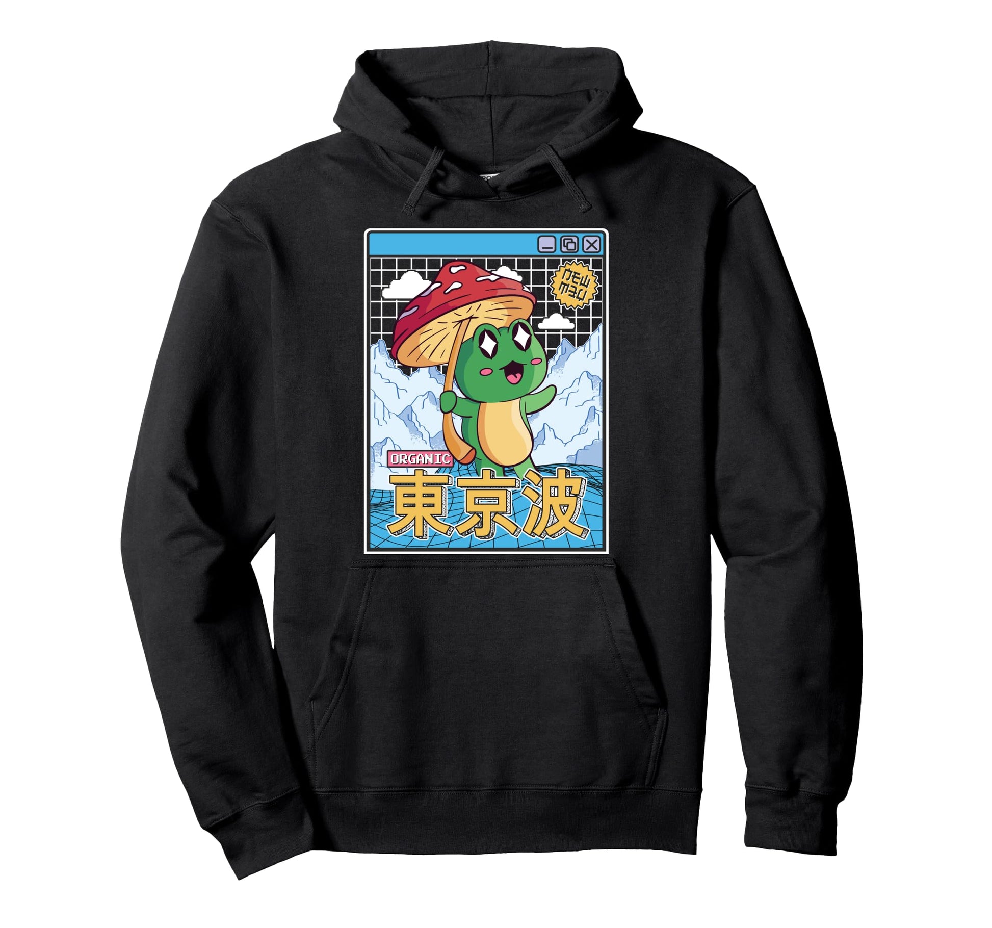 Happy Frog Mushroom Kawaii Vaporwave Hoodie - Trendy Graphic Men Women - T-Shirt, Sweatshirt, Hoodie