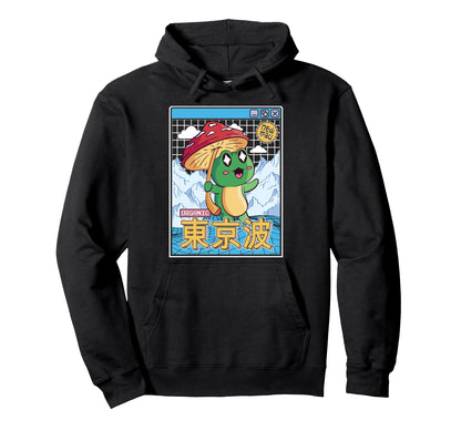 Happy Frog Mushroom Kawaii Vaporwave Hoodie - Trendy Graphic Men Women - T-Shirt, Sweatshirt, Hoodie