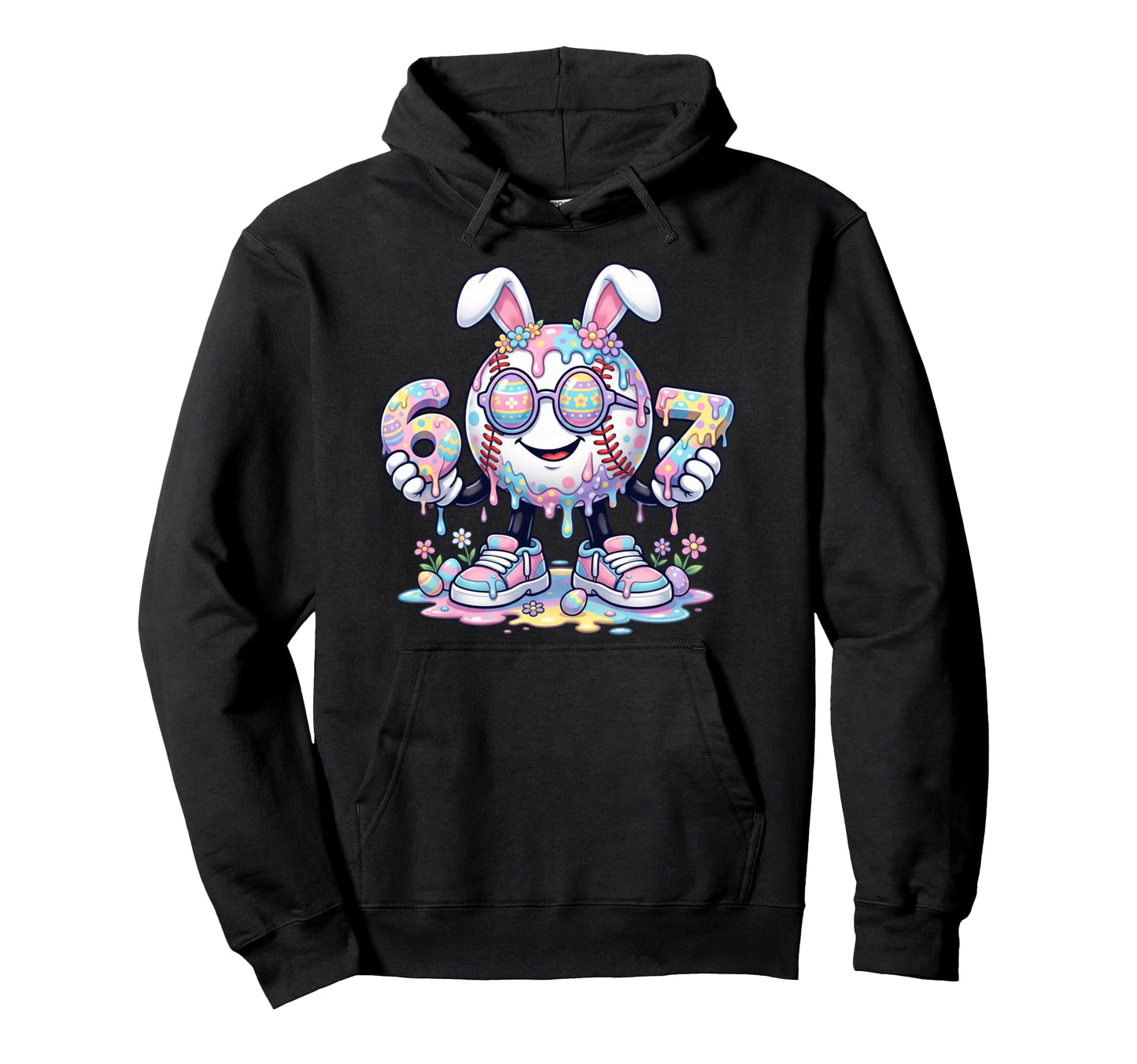 67 Easter Bunny Pastel Drip Baseball Hoodie - Aesthetic Graphic Unisex - T-Shirt, Sweatshirt, Hoodie