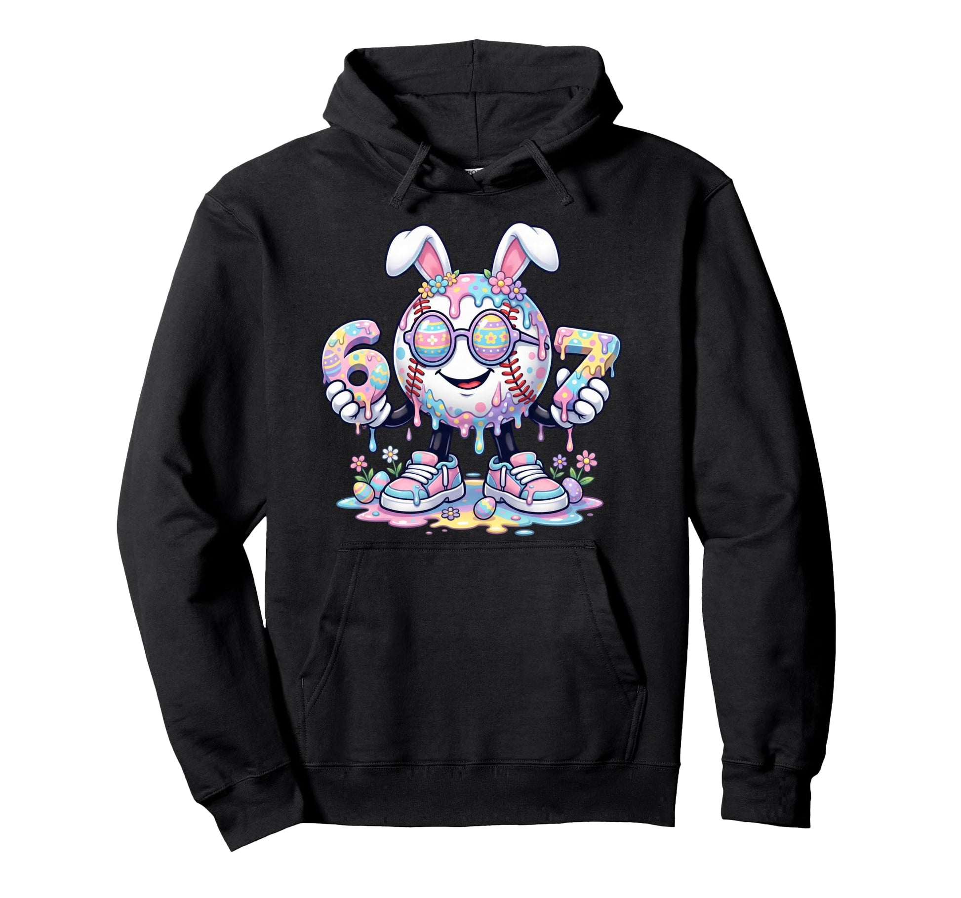 67 Easter Bunny Pastel Drip Baseball Hoodie - Aesthetic Graphic Unisex - T-Shirt, Sweatshirt, Hoodie