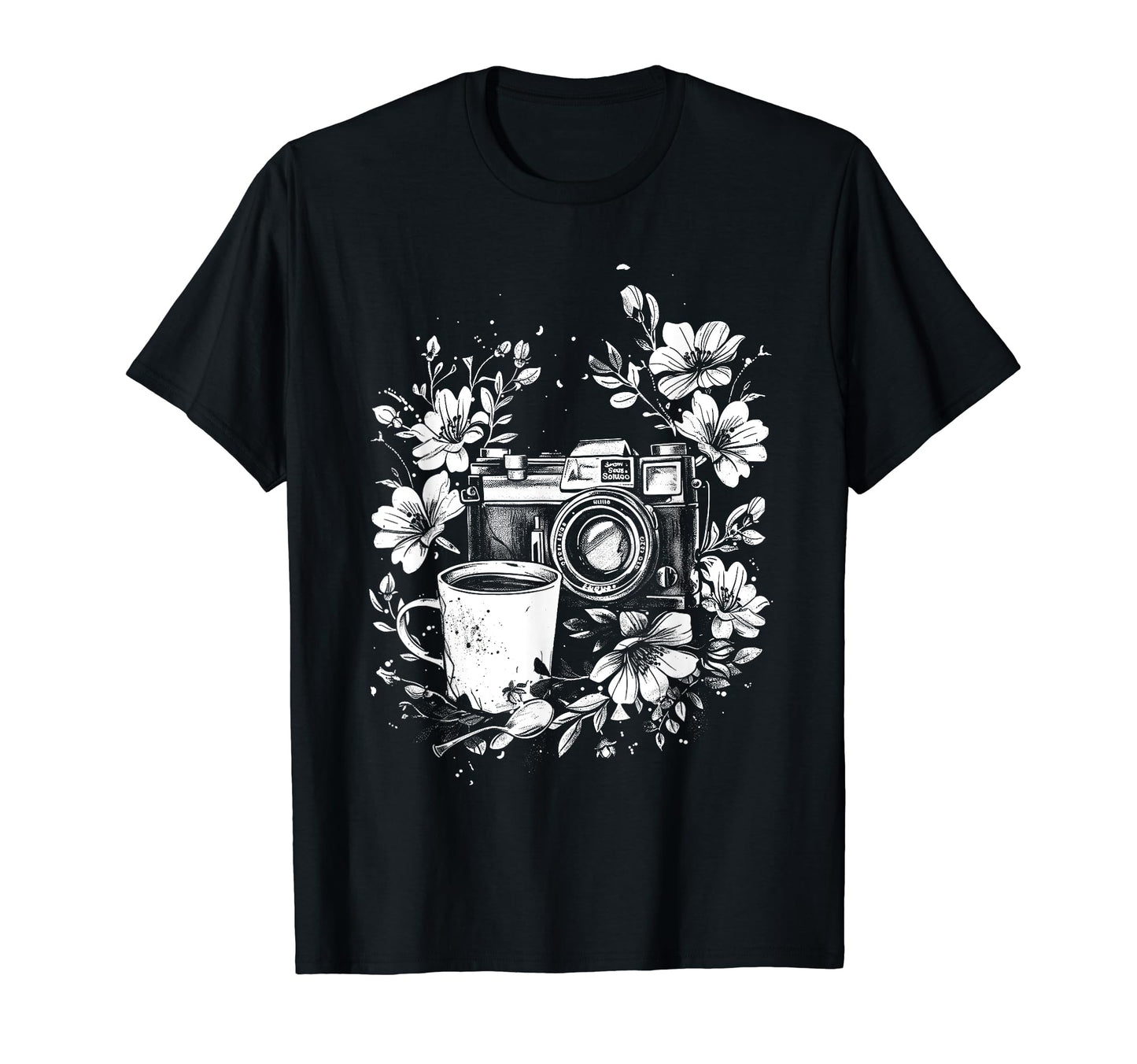 Photographer Coffee Camera Flowers T-Shirt - Trendy Graphic Unisex - T-Shirt, Sweatshirt, Hoodie