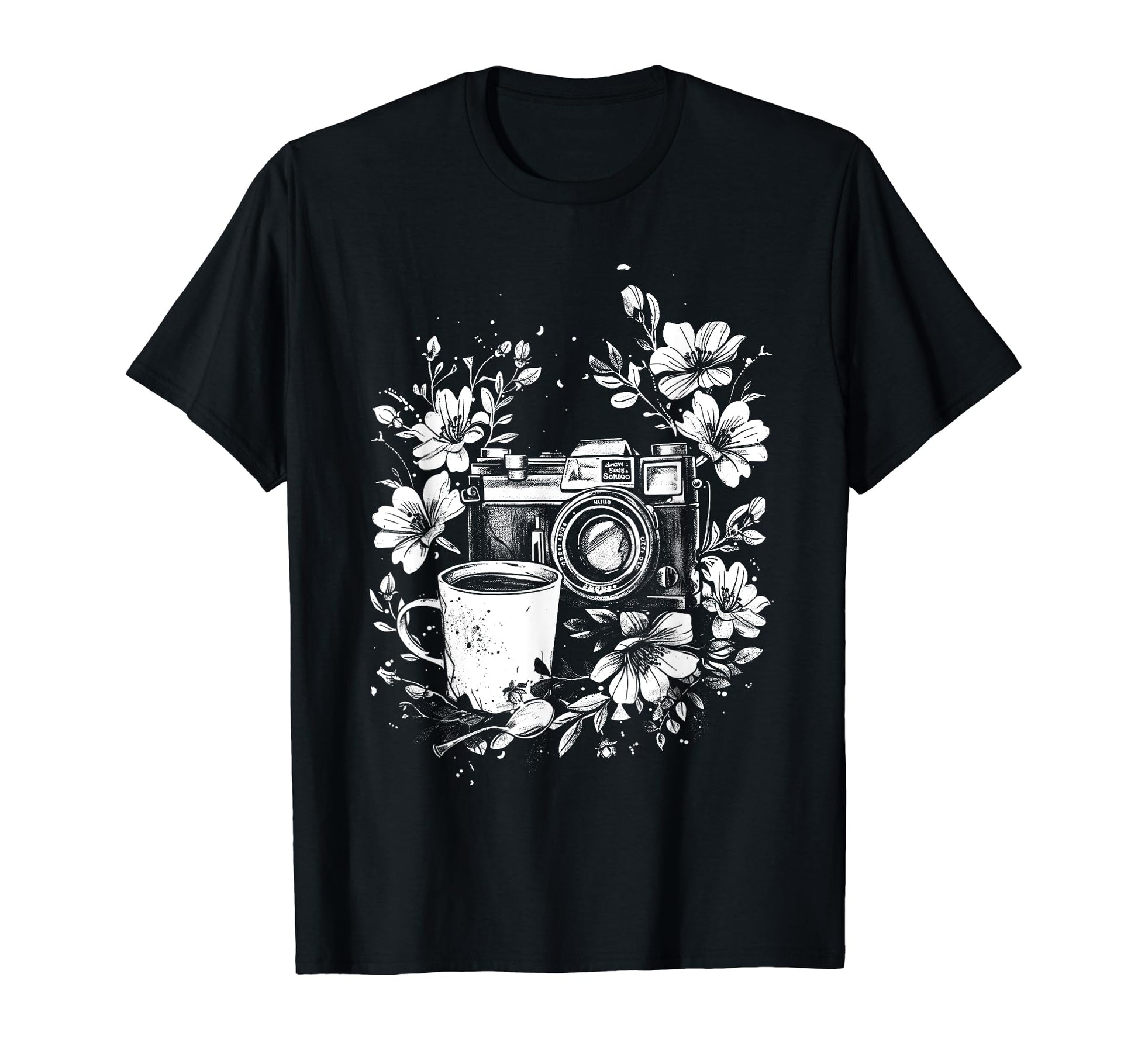 Photographer Coffee Camera Flowers T-Shirt - Trendy Graphic Unisex - T-Shirt, Sweatshirt, Hoodie