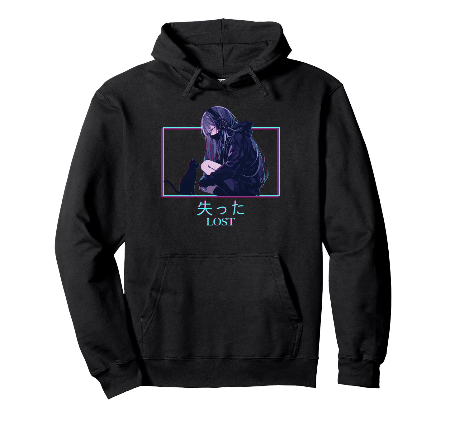 Lost Anime Cat Kanji Japanese Hoodie - Fun Novelty Design for Adults - T-Shirt, Sweatshirt, Hoodie