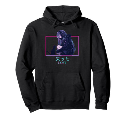 Lost Anime Cat Kanji Japanese Hoodie - Fun Novelty Design for Adults - T-Shirt, Sweatshirt, Hoodie