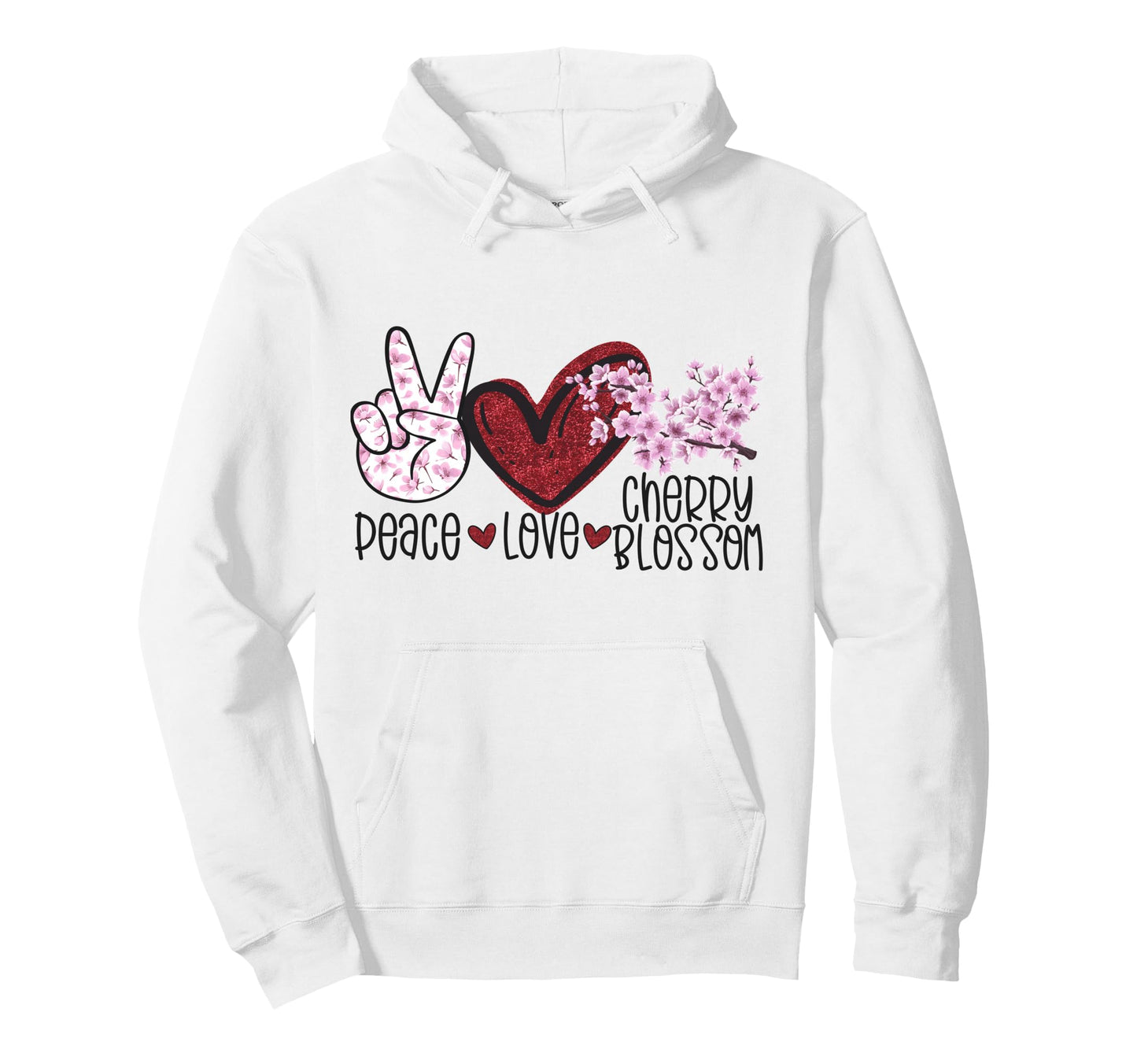 Peace Love Cherry Blossom Branch Sakura Hoodie - Graphic Print Unisex - T-Shirt, Sweatshirt, Hoodie