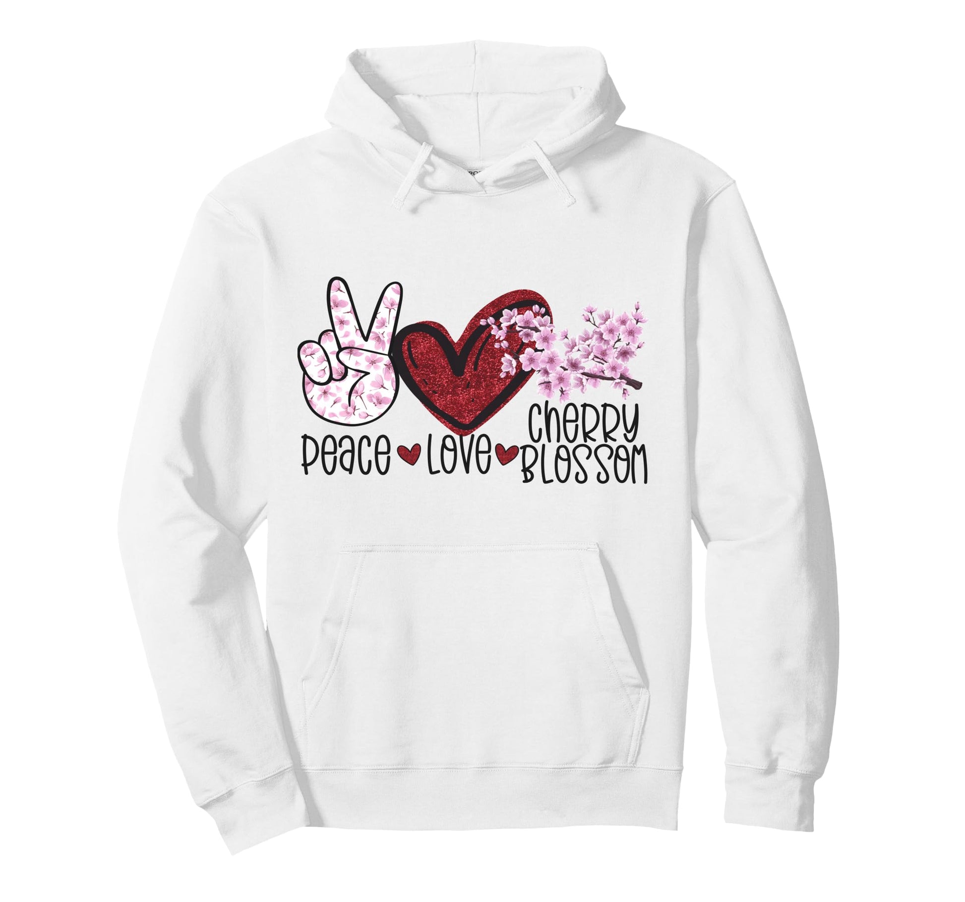 Peace Love Cherry Blossom Branch Sakura Hoodie - Graphic Print Unisex - T-Shirt, Sweatshirt, Hoodie
