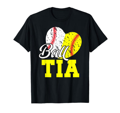 Ball Tia Heart Softball Baseball Tia Aunt T-Shirt - Unique Graphic Unisex - T-Shirt, Sweatshirt, Hoodie