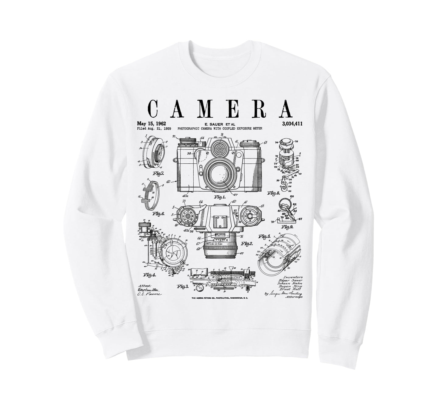 Photography Camera Patent Drawing Sweatshirt - Novelty Apparel Men Women - T-Shirt, Sweatshirt, Hoodie