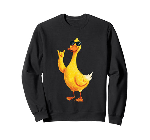 Yellow Duck Rock Hand Sign Punk Bird Sweatshirt - Aesthetic Graphic Unisex - T-Shirt, Sweatshirt, Hoodie