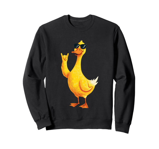 Yellow Duck Rock Hand Sign Punk Bird Sweatshirt - Aesthetic Graphic Unisex - T-Shirt, Sweatshirt, Hoodie