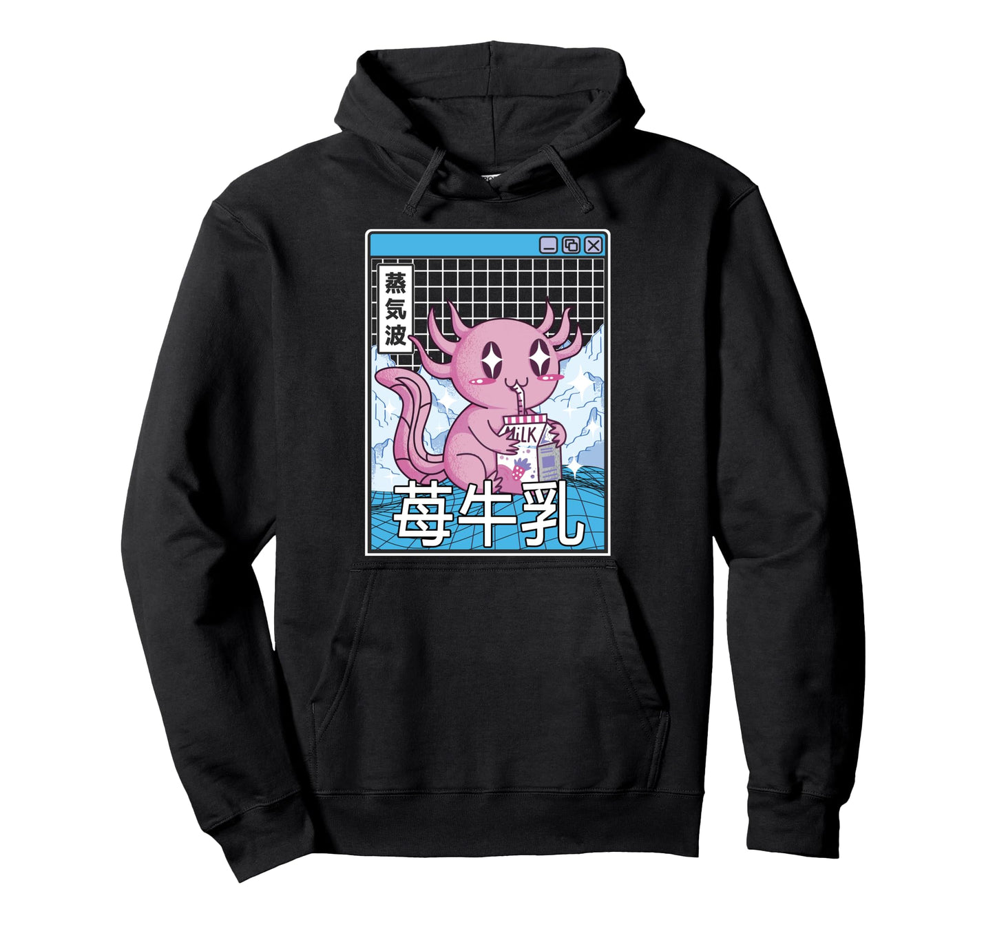 Axolotl Drinking Strawberry Milk Japan Hoodie - Streetwear Style Unisex - T-Shirt, Sweatshirt, Hoodie