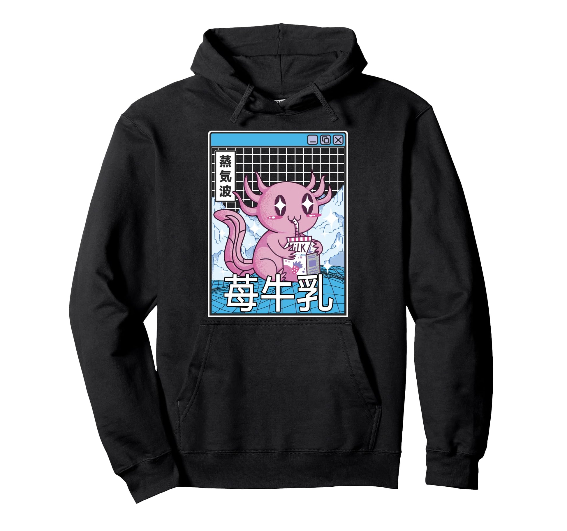 Axolotl Drinking Strawberry Milk Japan Hoodie - Streetwear Style Unisex - T-Shirt, Sweatshirt, Hoodie