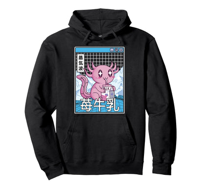 Axolotl Drinking Strawberry Milk Japan Hoodie - Streetwear Style Unisex - T-Shirt, Sweatshirt, Hoodie