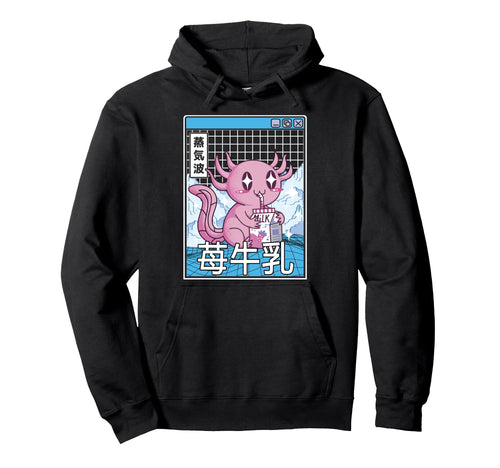 Axolotl Drinking Strawberry Milk Japan Hoodie - Streetwear Style Unisex - T-Shirt, Sweatshirt, Hoodie