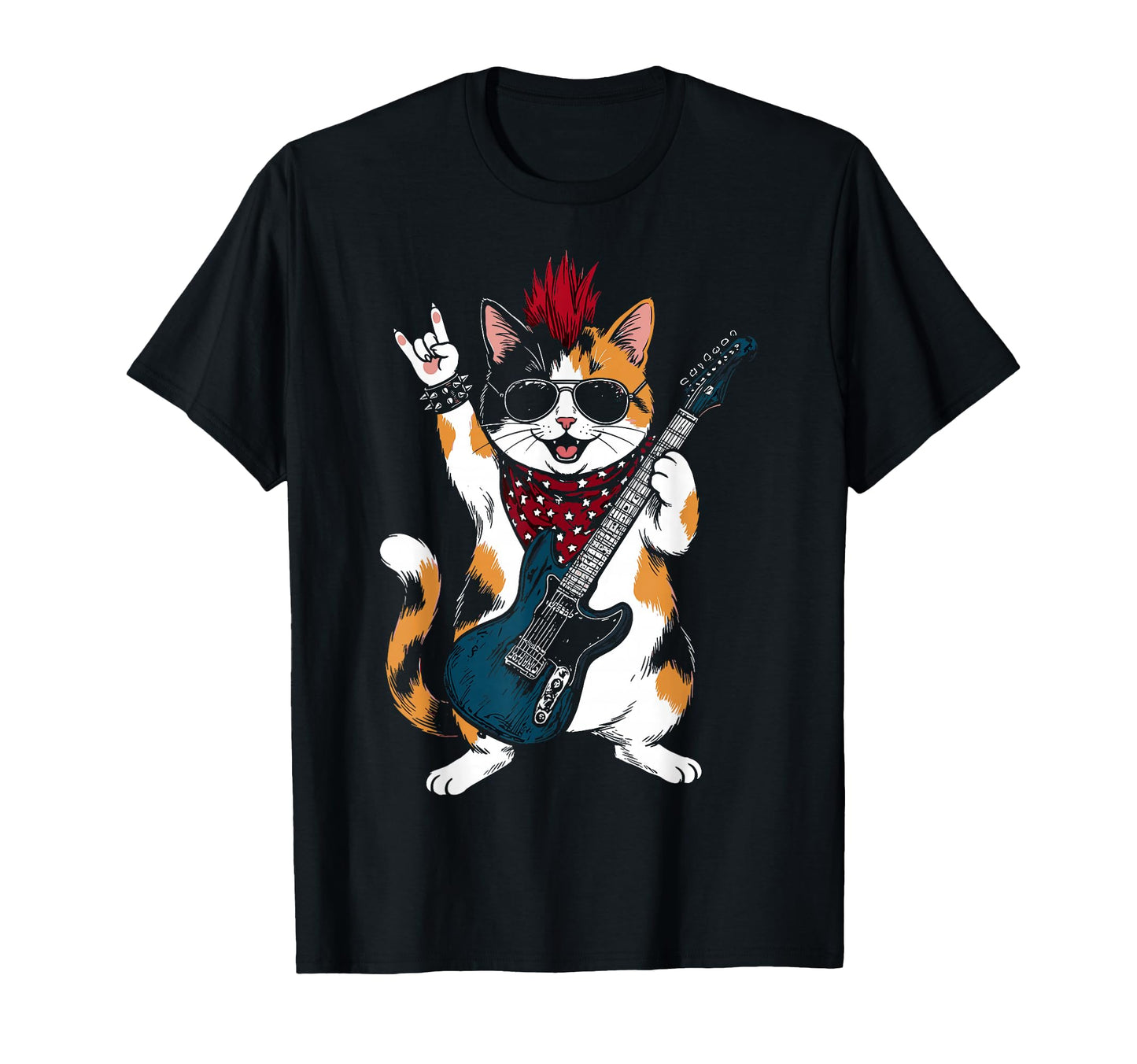 Funny Cat Playing Guitar Usa Patriotic T-Shirt - Graphic Print Men Women - T-Shirt, Sweatshirt, Hoodie