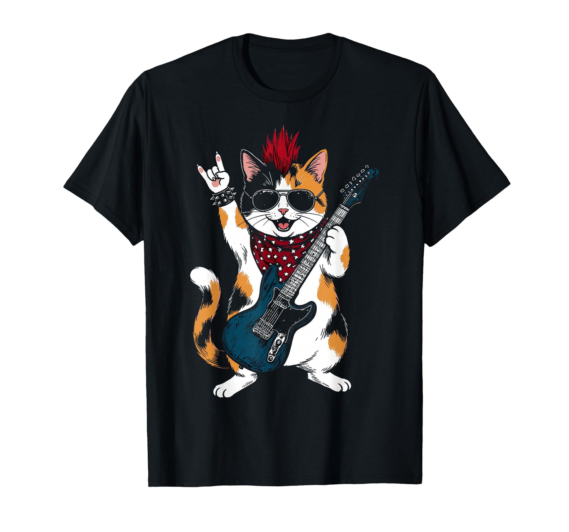 Funny Cat Playing Guitar Usa Patriotic T-Shirt - Graphic Print Men Women - T-Shirt, Sweatshirt, Hoodie