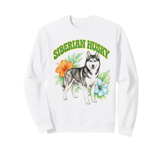 Husky Groovy Floral Watercolor Boho Sweatshirt - Minimalist Print Unisex - T-Shirt, Sweatshirt, Hoodie