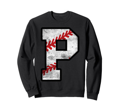 Distressed Baseball Letter P Sweatshirt - Unique Graphic for Adults - T-Shirt, Sweatshirt, Hoodie