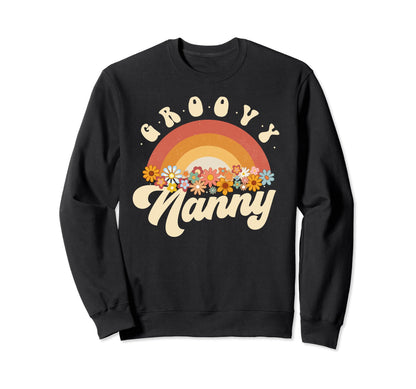Groovy Nanny Rainbow Colorful Sweatshirt - Aesthetic Graphic for Adults - T-Shirt, Sweatshirt, Hoodie