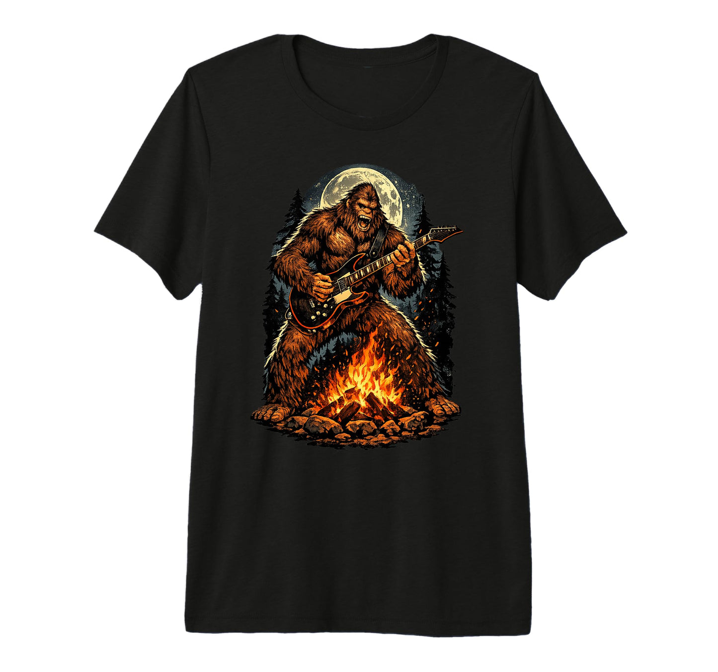 Bigfoot Playing Guitar Campfire T-Shirt - Streetwear Style for Adults - T-Shirt, Sweatshirt, Hoodie