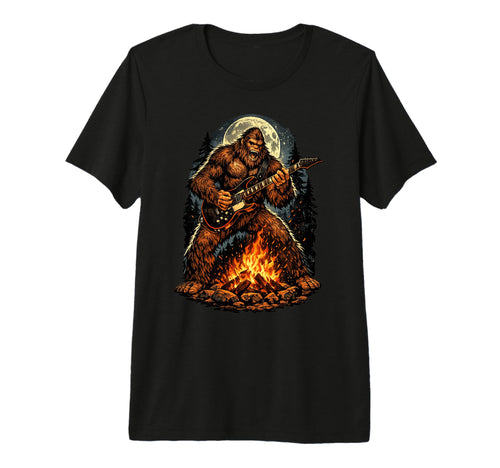 Bigfoot Playing Guitar Campfire T-Shirt - Streetwear Style for Adults - T-Shirt, Sweatshirt, Hoodie