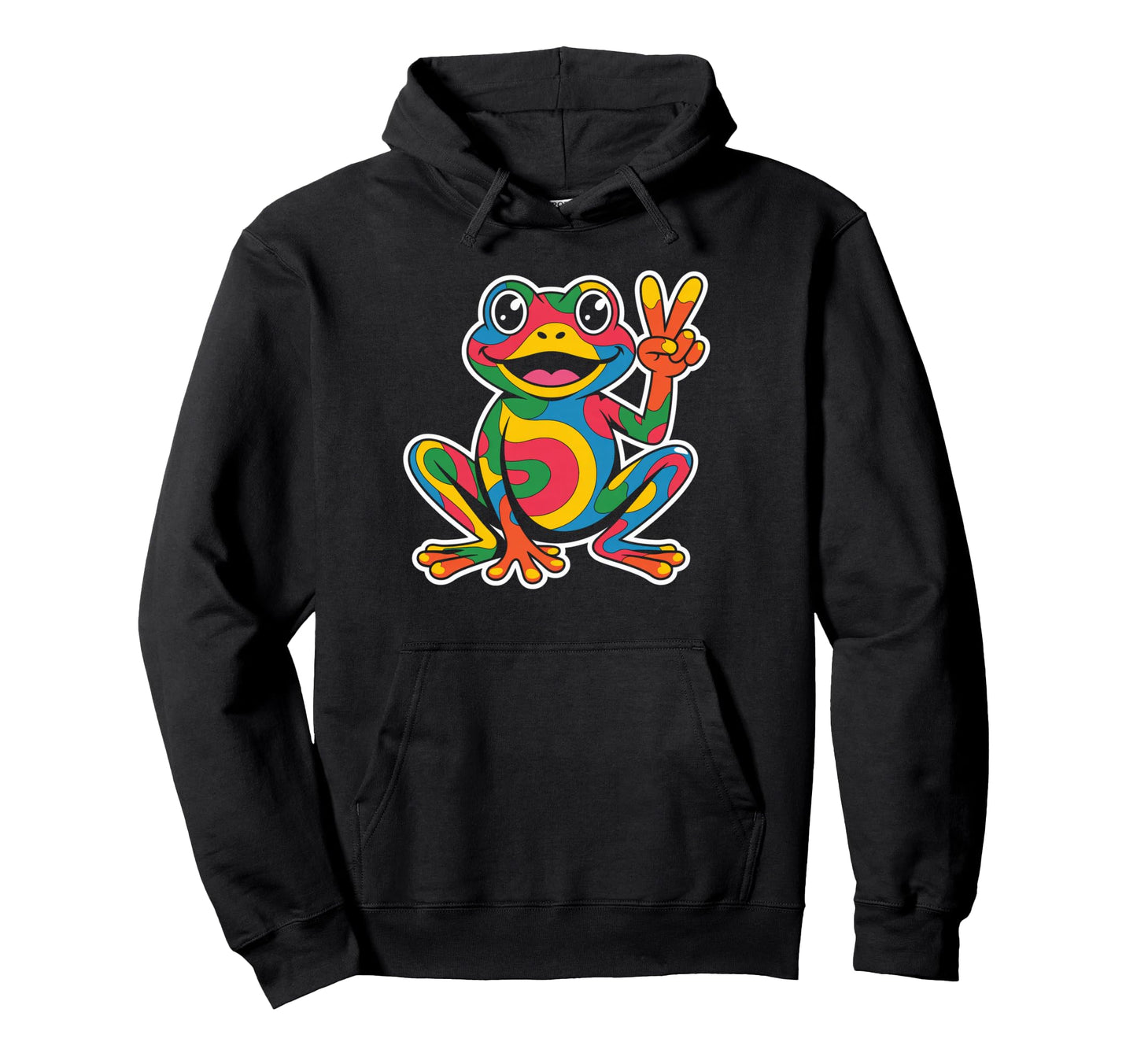 Colorful Peace Frog Hippie Hoodie - Trendy Graphic for Adults - T-Shirt, Sweatshirt, Hoodie